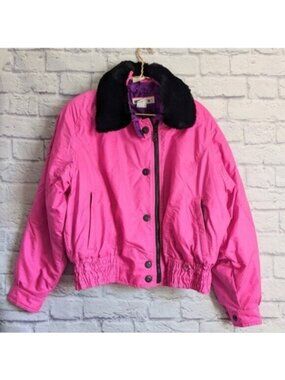 Vintage 80s Obermeyer Hot Pink Ski Jacket 10 Barbie Barbiecore Embroidered